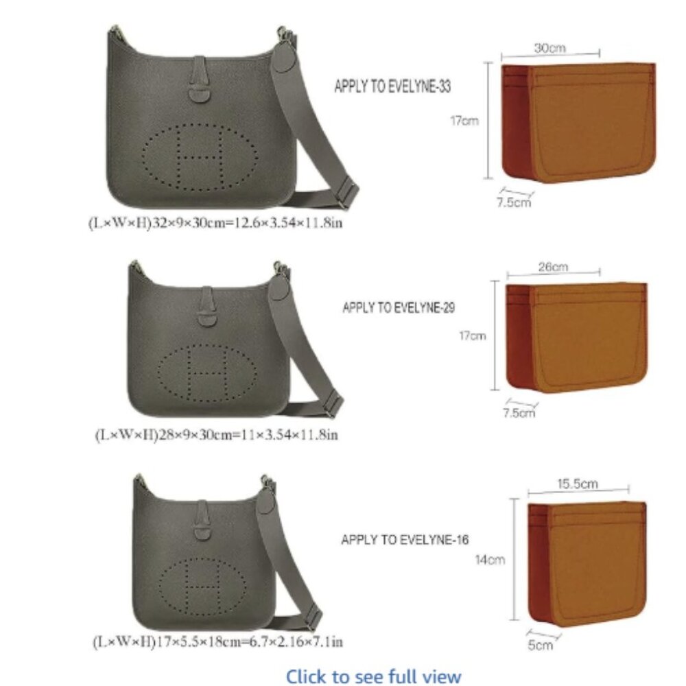 Womens Size Medium Felt Organizer-for Hermes Evelyne III Bag Insert Brown Lux - Picture 3 of 7